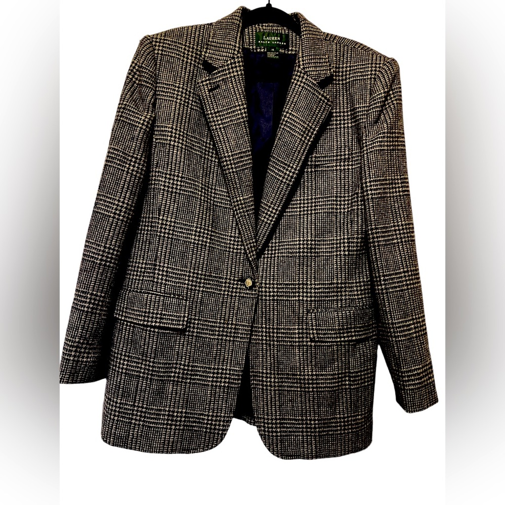 Ralph Lauren Plaid Wool Womens Blazer Sz 14